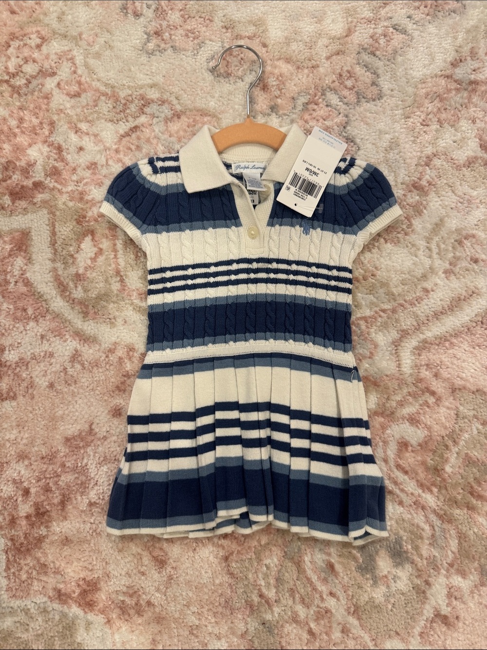 Ralph Lauren Kids Navy and White Striped Cable-Knit Polo Dress
